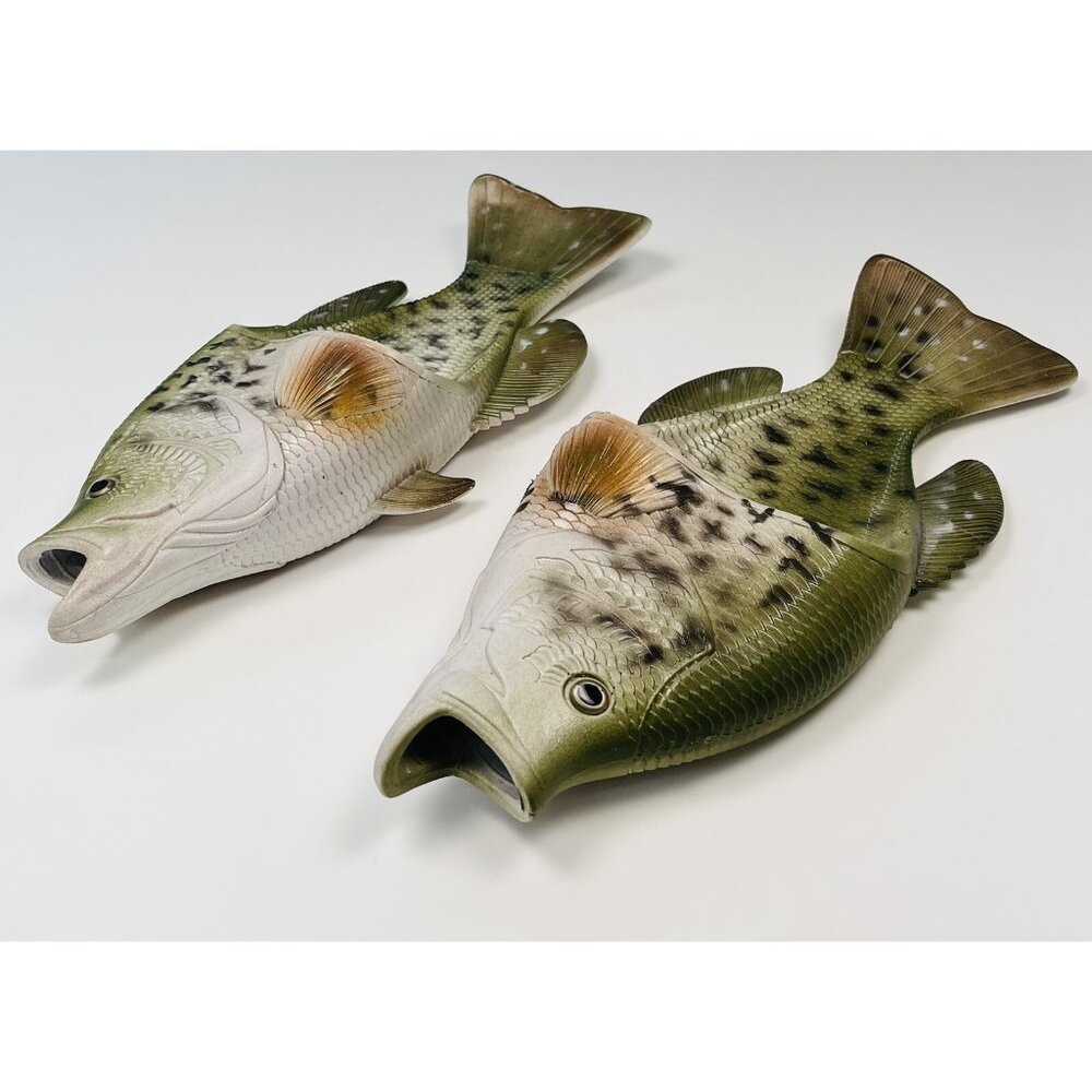 RIVERS EDGE Mens 9 Womens 10 Green Crappie Rubber FISH FLOPS Sandal Gag Gift EUC